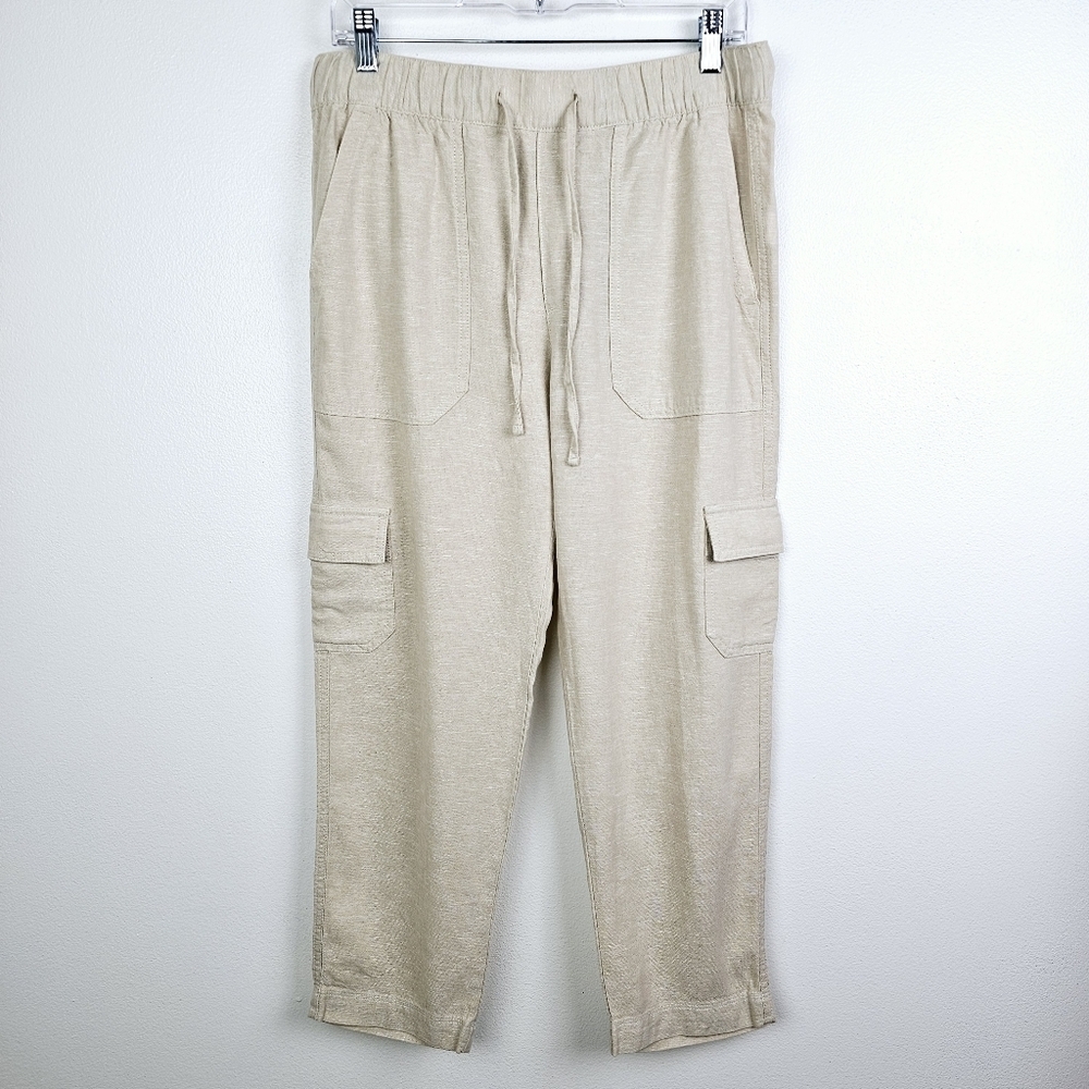 Gap Easy Pant Linen Blend Tan Cargo Ankle Pants